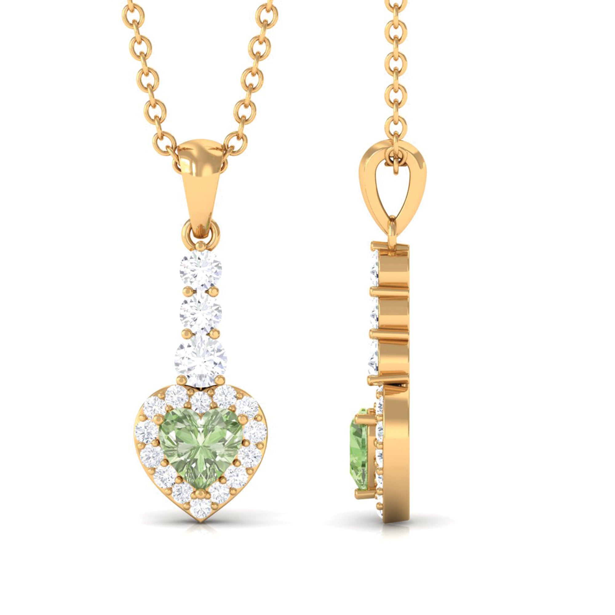 Heart Shape Green Sapphire and Diamond Drop Pendant Green Sapphire - ( AAA ) - Quality - Rosec Jewels
