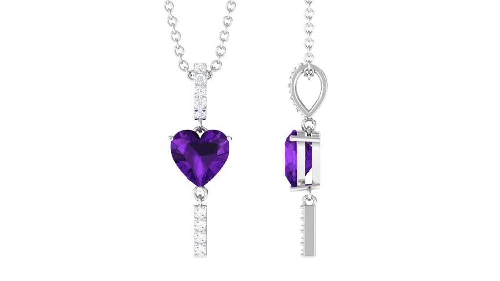 Heart Shape Amethyst and Diamond Bar Dangle Pendant Amethyst - ( AAA ) - Quality - Rosec Jewels