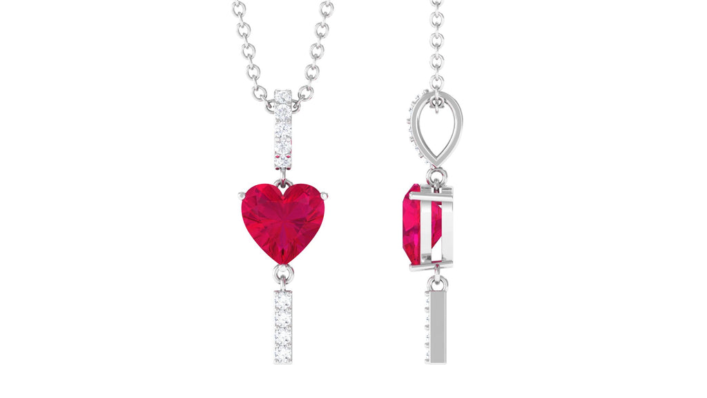 Heart Shape Ruby and Diamond Bar Dangle Pendant Ruby - ( AAA ) - Quality - Rosec Jewels
