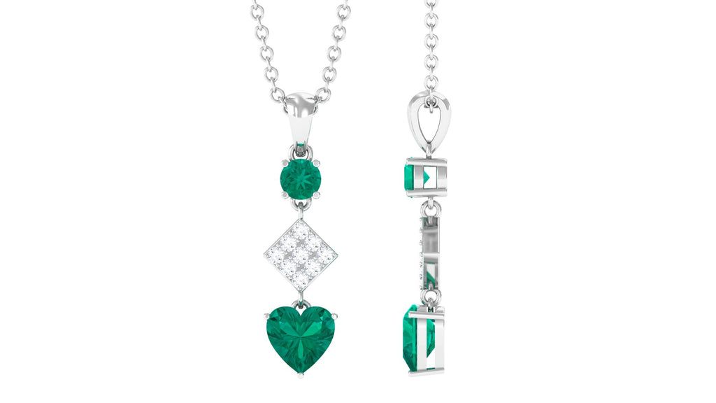 Round and Heart Shape Emerald Dangle Pendant with Diamond Emerald - ( AAA ) - Quality - Rosec Jewels