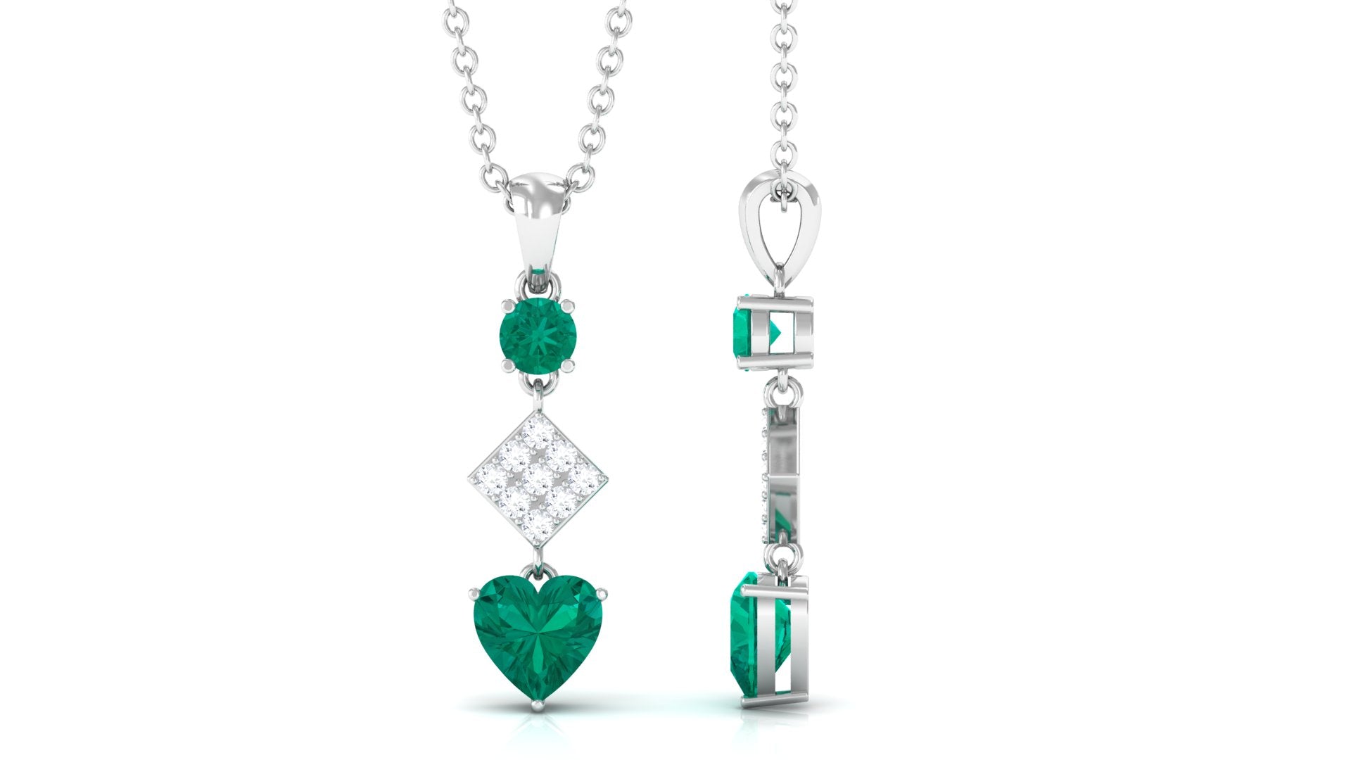 Round and Heart Shape Emerald Dangle Pendant with Diamond Emerald - ( AAA ) - Quality - Rosec Jewels