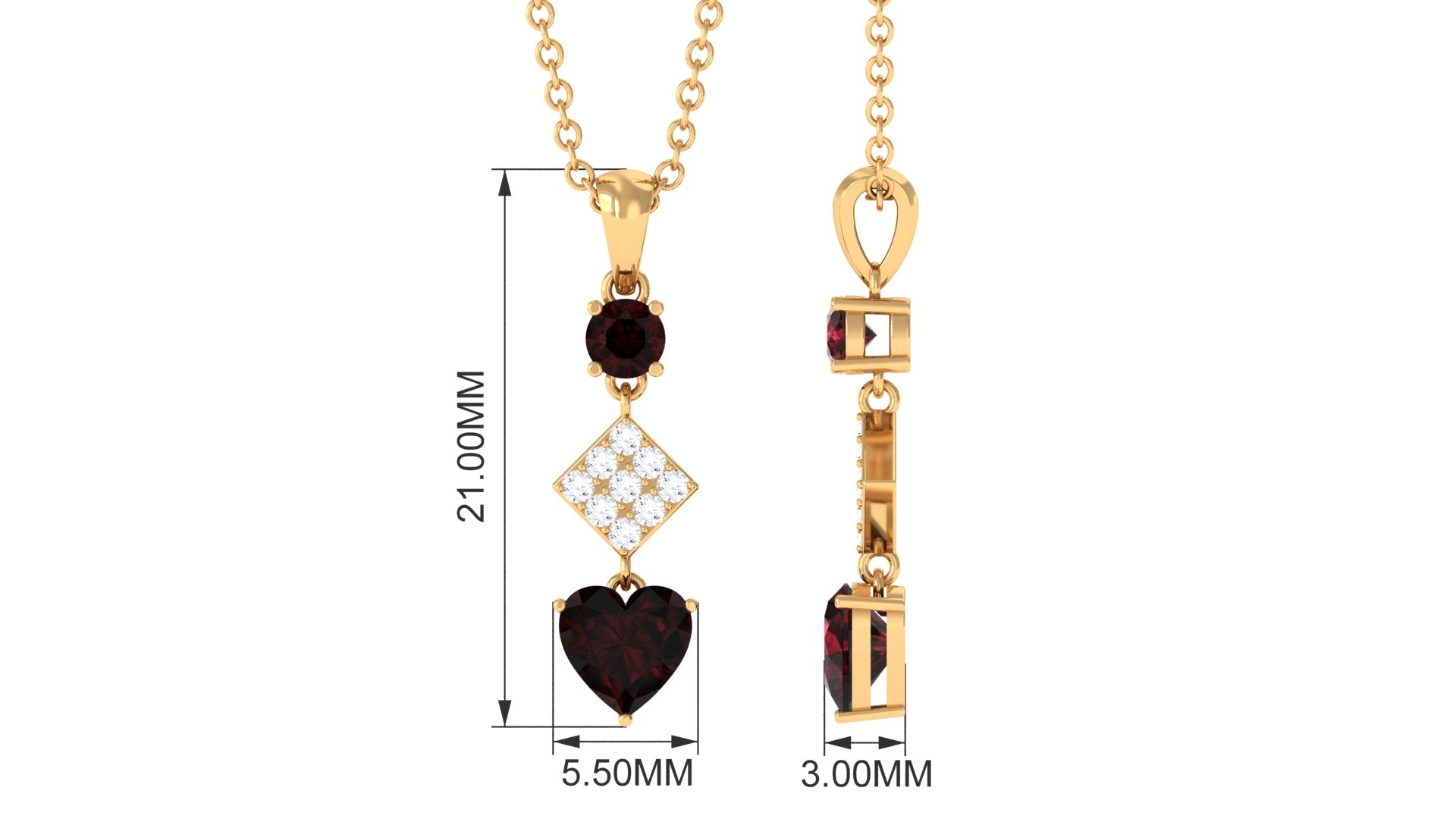 Round and Heart Shape Garnet and Diamond Drop Pendant Necklace Garnet - ( AAA ) - Quality - Rosec Jewels