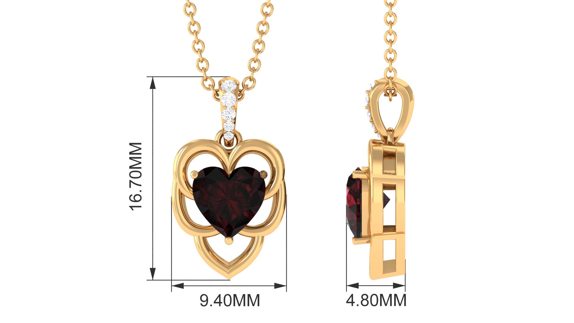 Heart Shape Garnet Pendant Necklace with Diamond Garnet - ( AAA ) - Quality - Rosec Jewels