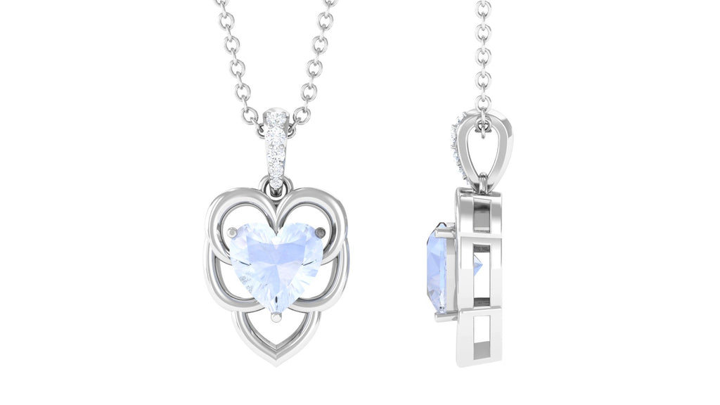 Real Moonstone Heart Pendant with Diamond Accent Bail Moonstone - ( AAA ) - Quality - Rosec Jewels