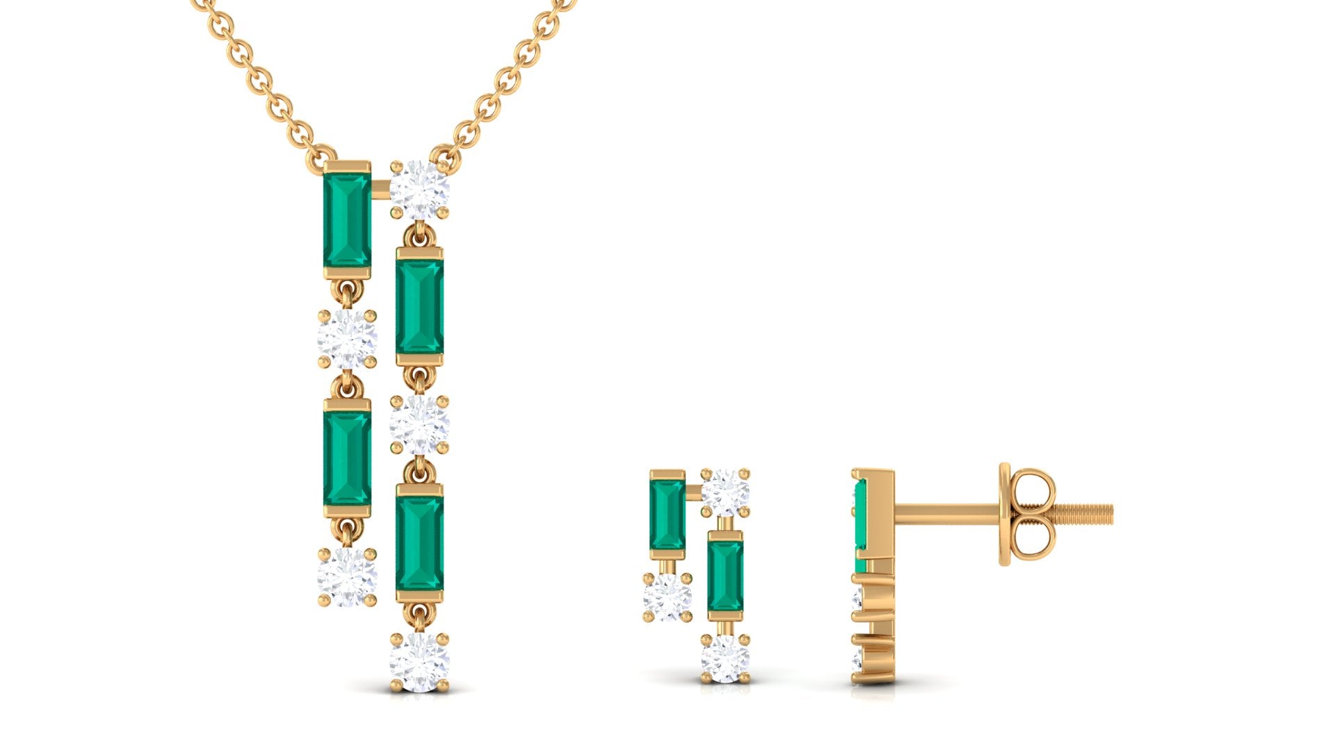 Emerald and Diamond Dangle Jewelry Set Emerald - ( AAA ) - Quality - Rosec Jewels