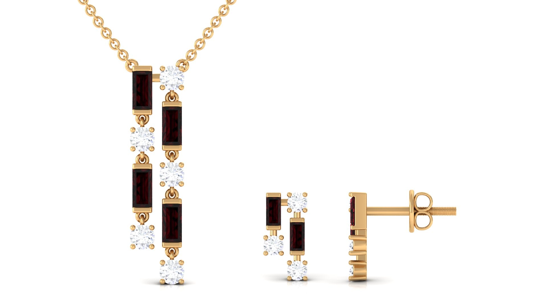 Garnet and Diamond Dangle Jewelry Set Garnet - ( AAA ) - Quality - Rosec Jewels