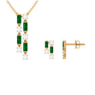 Created Emerald and Diamond Dangle Jewelry Set Lab Created Emerald - ( AAAA ) - Quality - Rosec Jewels