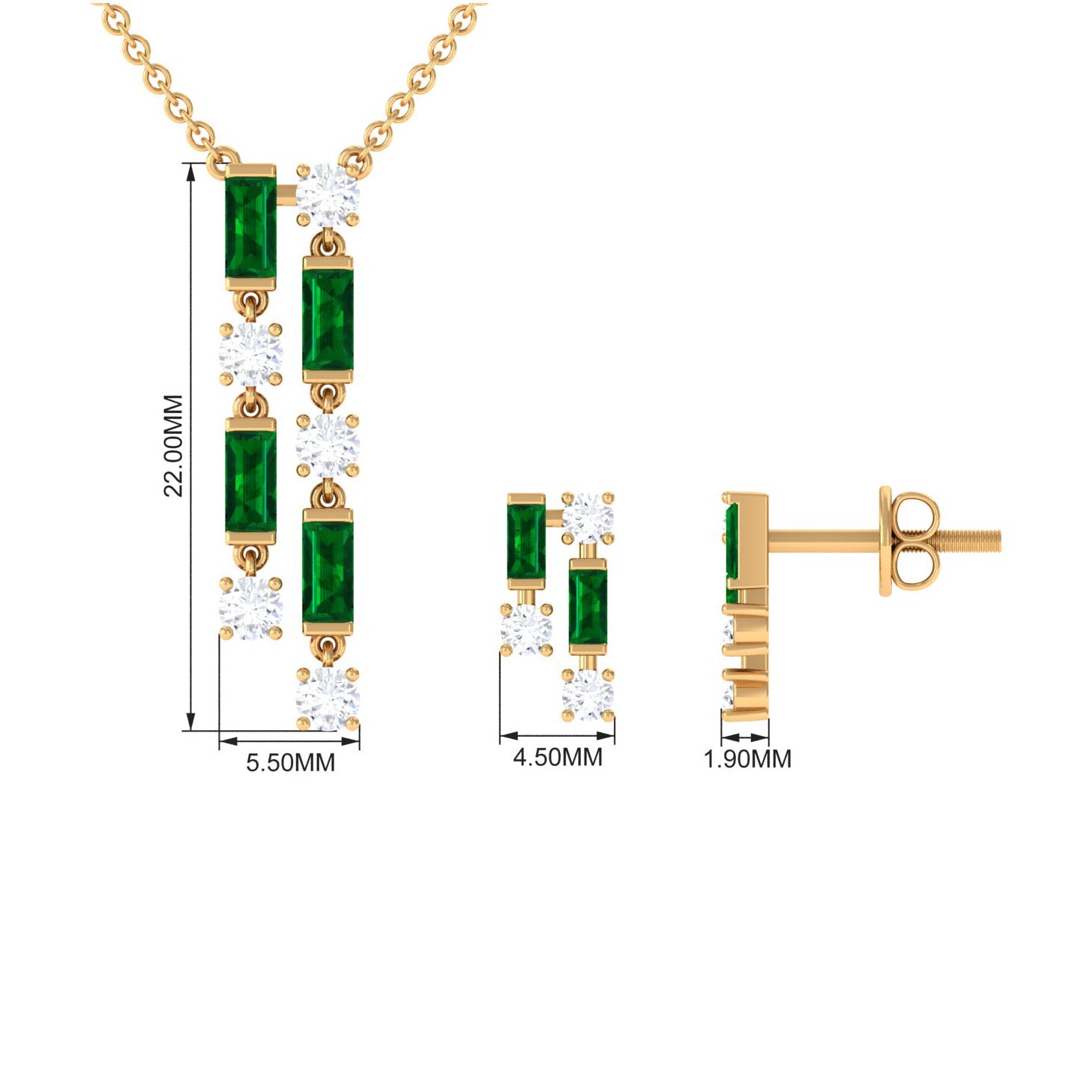 Created Emerald and Diamond Dangle Jewelry Set Lab Created Emerald - ( AAAA ) - Quality - Rosec Jewels