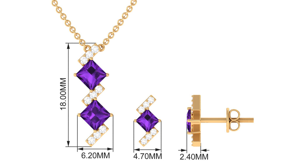 Princess Cut Amethyst Modern Jewelry Set with Diamond Amethyst - ( AAA ) - Quality - Rosec Jewels