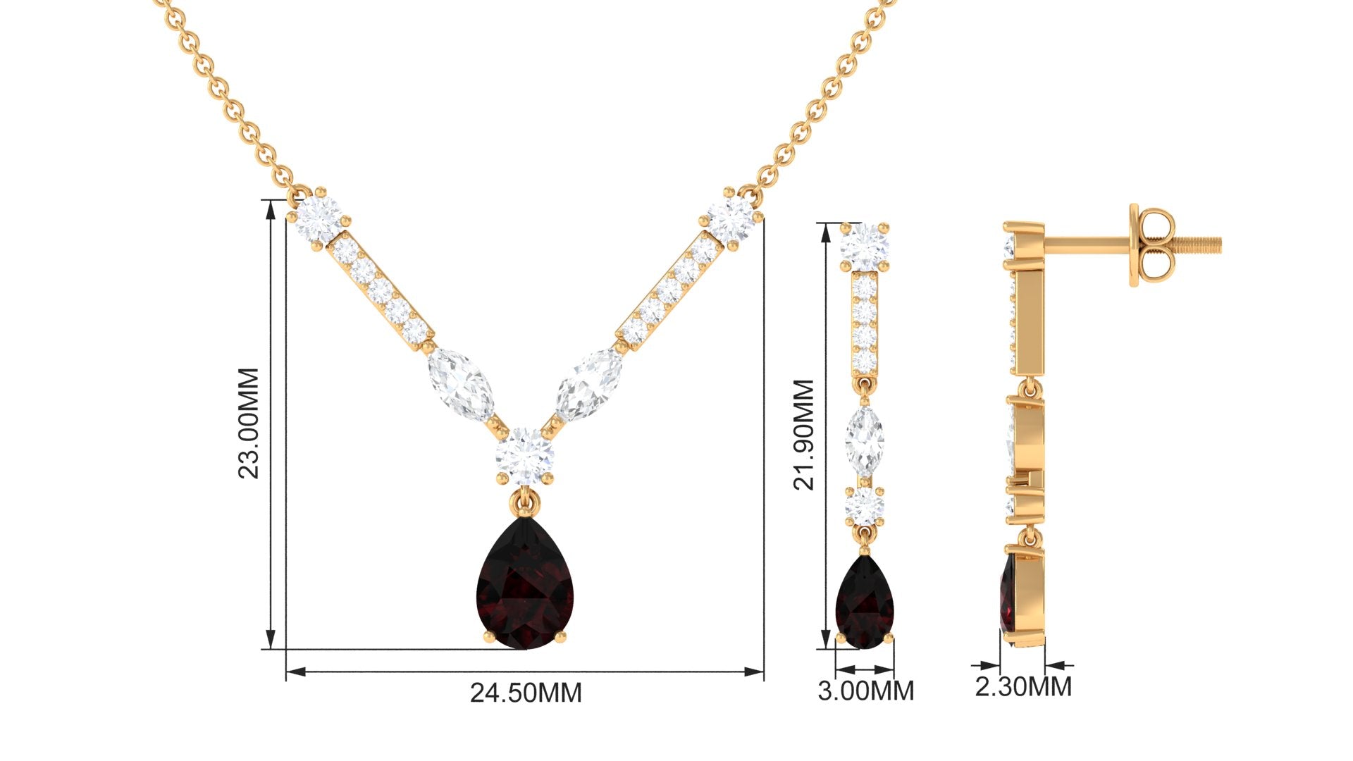 Pear Shape Garnet and Moissanite Drop Jewelry Set Garnet - ( AAA ) - Quality - Rosec Jewels
