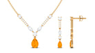 Fire Opal and Moissanite Drop Necklace Earrings Set Fire Opal - ( AAA ) - Quality - Rosec Jewels