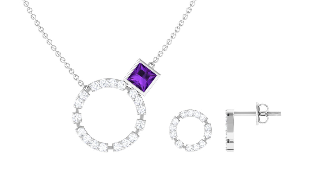 Princess Cut Amethyst and Diamond Eternity Jewelry Set Amethyst - ( AAA ) - Quality - Rosec Jewels