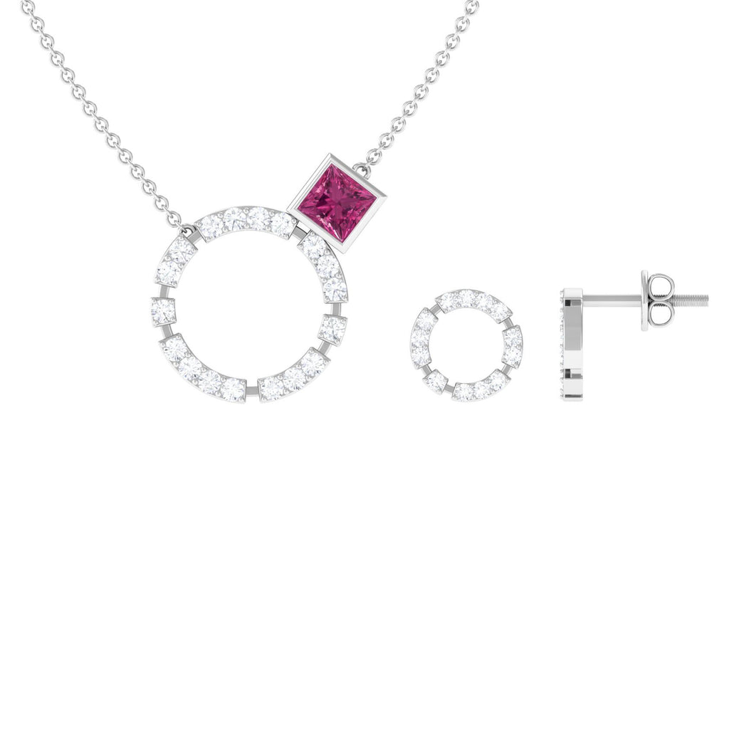 Pink Tourmaline and Diamond Eternity Jewelry Set Pink Tourmaline - ( AAA ) - Quality - Rosec Jewels
