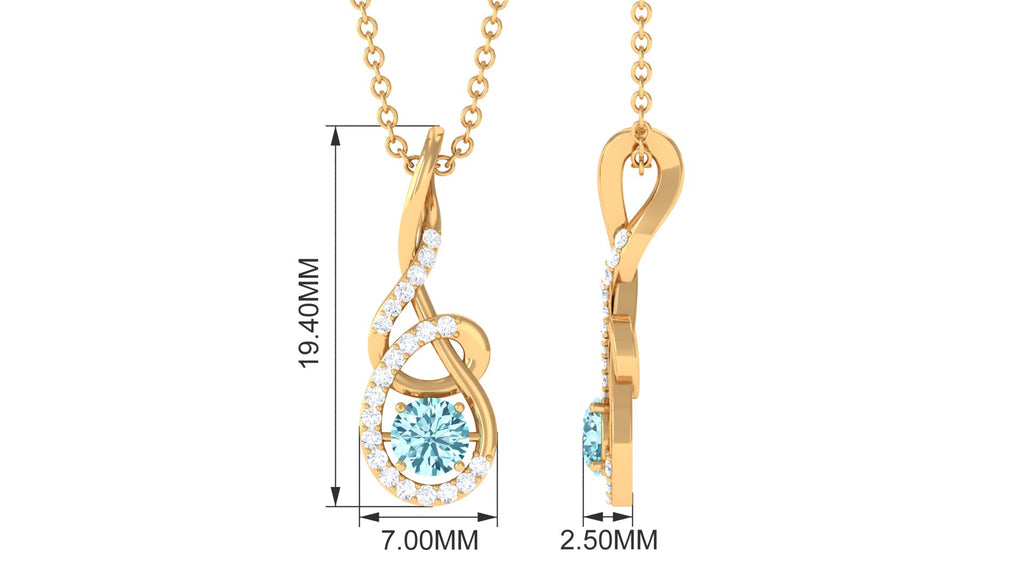 Round Aquamarine and Diamond Twisted Pendant Necklace Aquamarine - ( AAA ) - Quality - Rosec Jewels