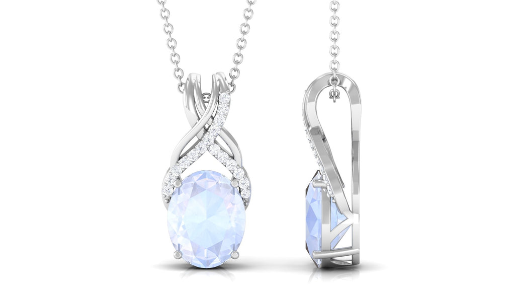 Oval Shape Moonstone Solitaire Pendant with Diamond Twisted Bail Moonstone - ( AAA ) - Quality - Rosec Jewels