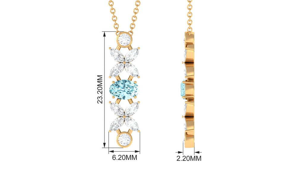 Natural Aquamarine and Diamond Flower Dangle Necklace Aquamarine - ( AAA ) - Quality - Rosec Jewels