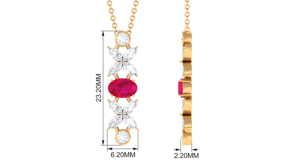 Oval Ruby and Diamond Flower Dangle Necklace Ruby - ( AAA ) - Quality - Rosec Jewels