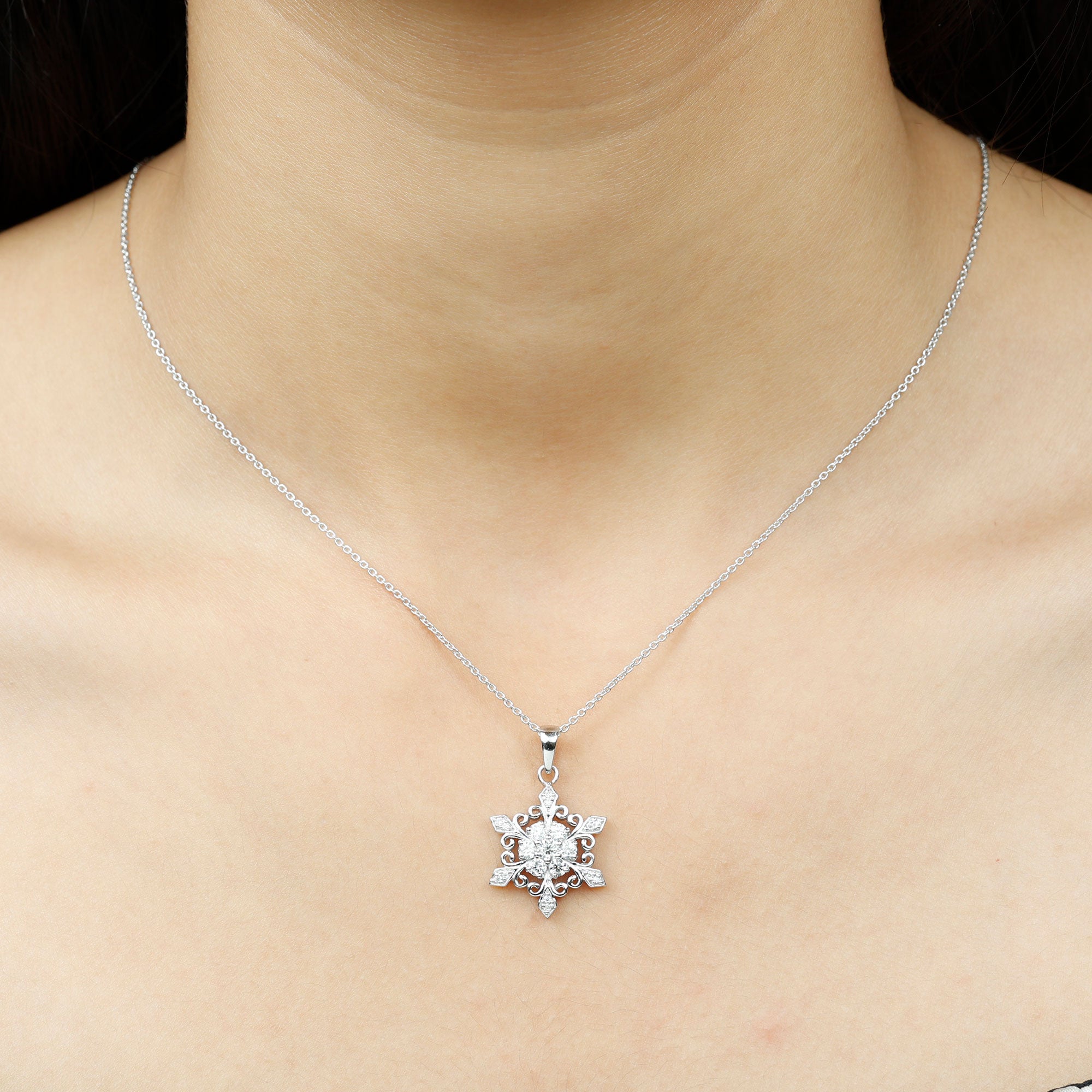 Classic Moissanite Gold Snowflake Pendant Necklace Moissanite - ( D-VS1 ) - Color and Clarity - Rosec Jewels
