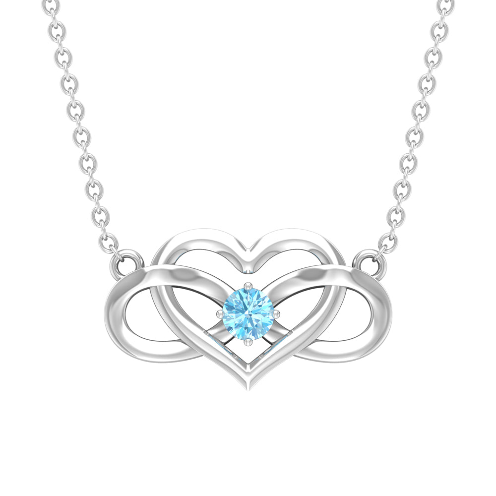 0.25 CT Certified Aquamarine Infinity Heart Necklace in Prong Setting Aquamarine - ( AAA ) - Quality - Rosec Jewels