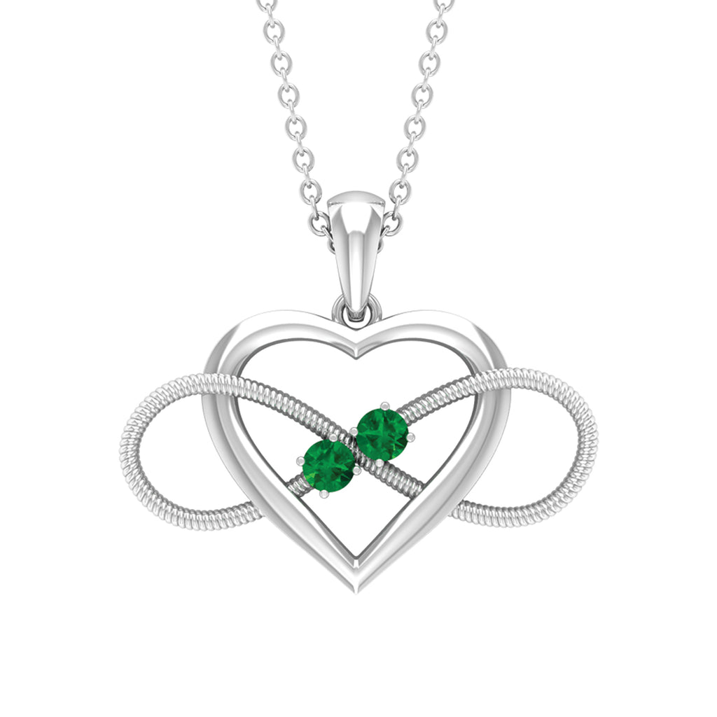 Unique Created Emerald Heart Infinity Pendant Necklace Lab Created Emerald - ( AAAA ) - Quality - Rosec Jewels