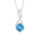 Cushion Cut Swiss Blue Topaz Solitaire Infinity Pendant with Diamond Swiss Blue Topaz - ( AAA ) - Quality - Rosec Jewels