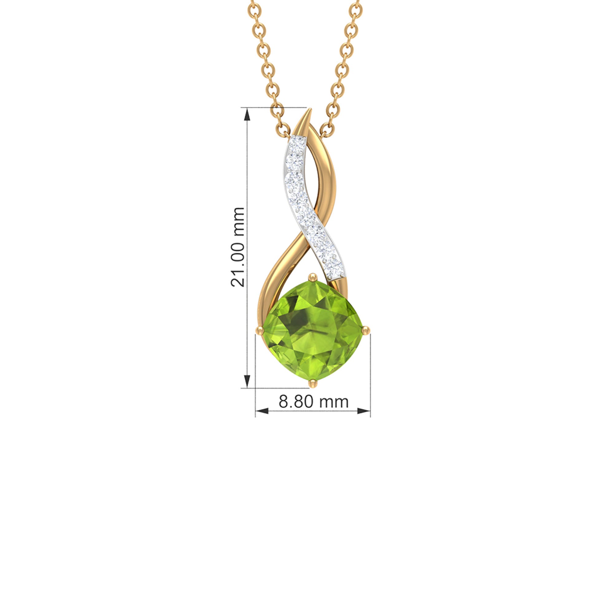 Cushion Cut Peridot Solitaire Infinity Pendant with Diamond Peridot - ( AAA ) - Quality - Rosec Jewels