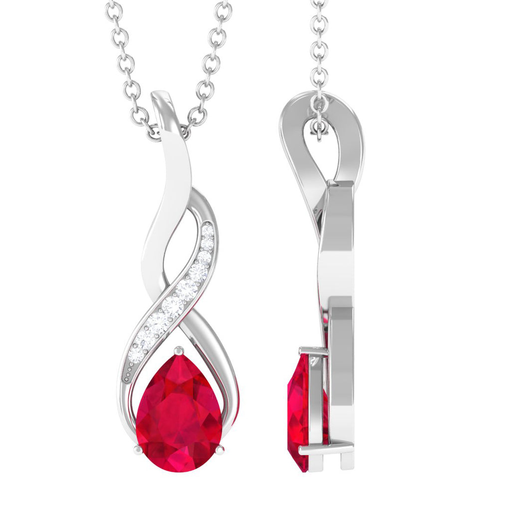 3/4 CT Created Ruby Teardrop Infinity Pendant with Moissanite Lab Created Ruby - ( AAAA ) - Quality - Rosec Jewels