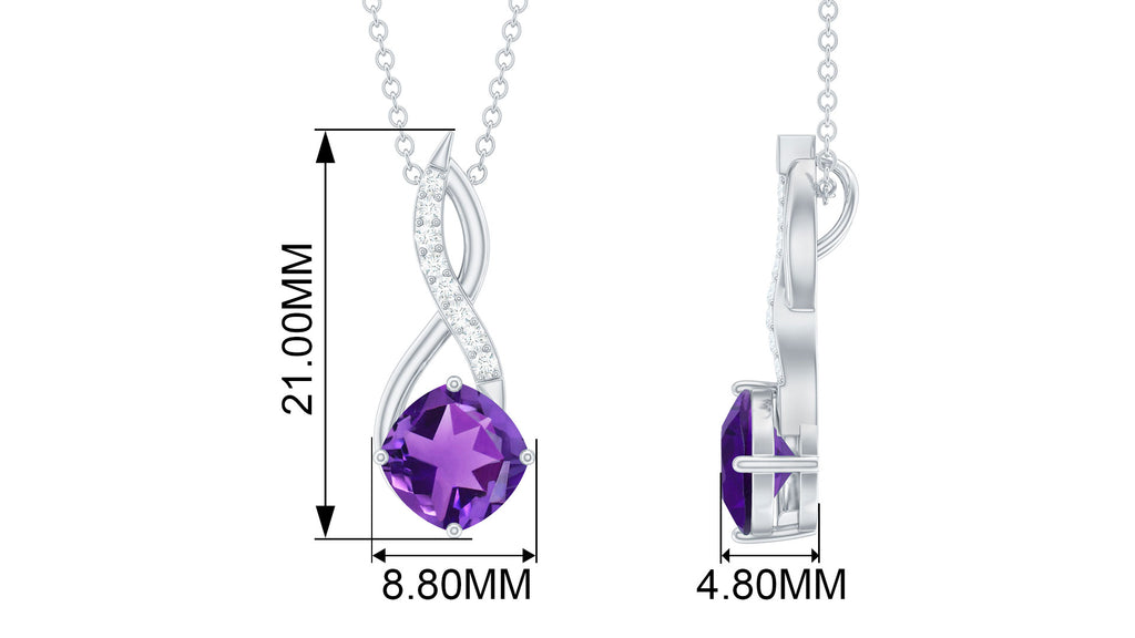 Cushion Shape Amethyst Infinity Pendant Necklace with Diamond Accent Amethyst - ( AAA ) - Quality - Rosec Jewels