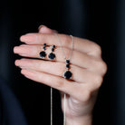 Black Onyx Three Stone Dangle Jewelry Set Black Onyx - ( AAA ) - Quality - Rosec Jewels
