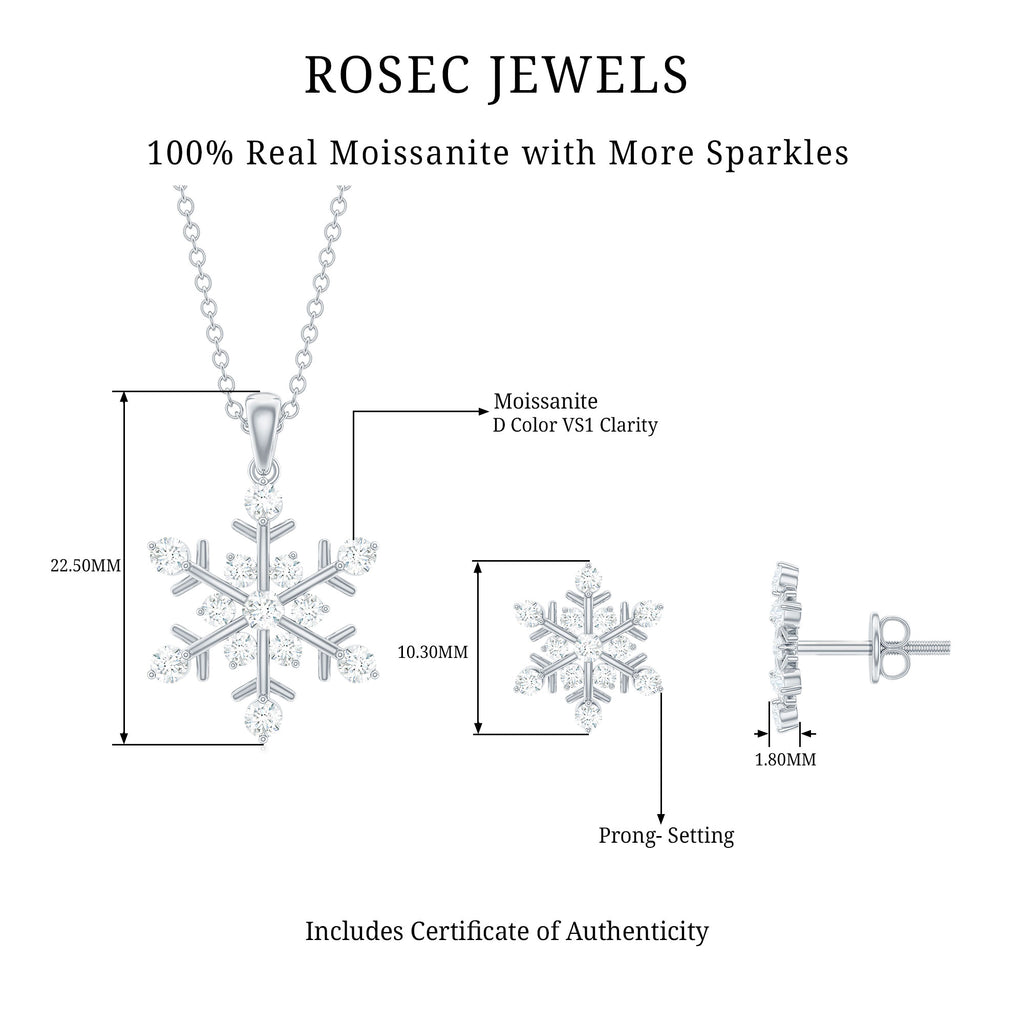 1.5 CT Contemporary Moissanite Snowflake Jewelry Set Moissanite - ( D-VS1 ) - Color and Clarity - Rosec Jewels