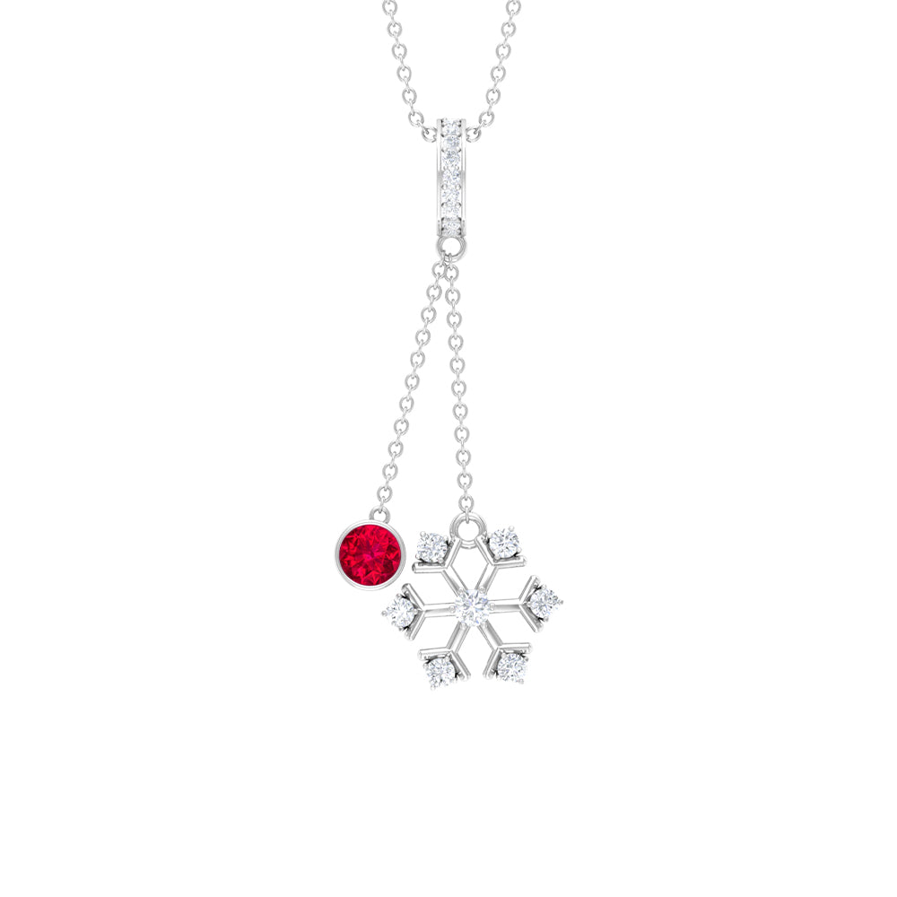 Ruby and Diamond Snowflake Dangle Pendant Ruby - ( AAA ) - Quality - Rosec Jewels