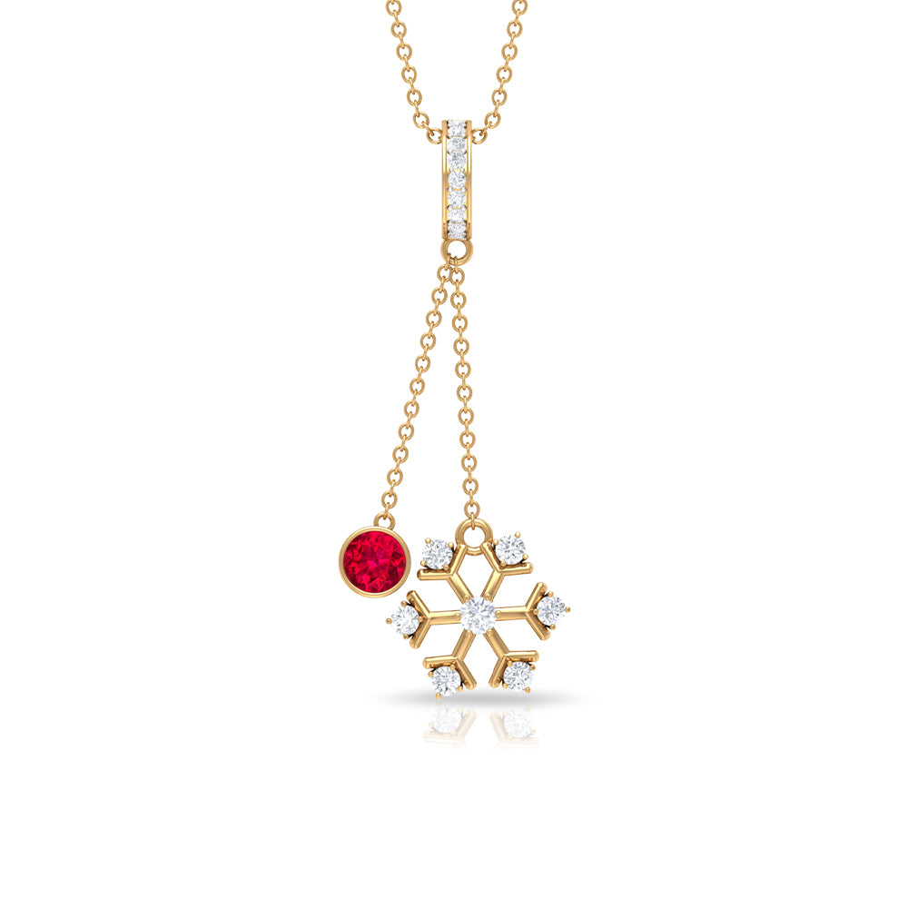 Ruby and Diamond Snowflake Dangle Pendant Ruby - ( AAA ) - Quality - Rosec Jewels