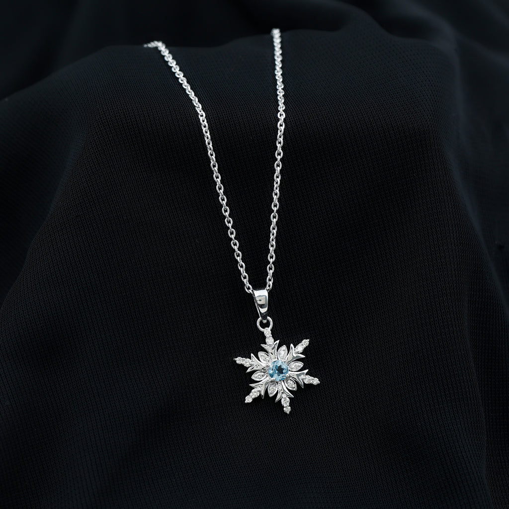 0.50 CT Aquamarine Designer Snowflake Pendant with Diamond in Gold Aquamarine - ( AAA ) - Quality - Rosec Jewels