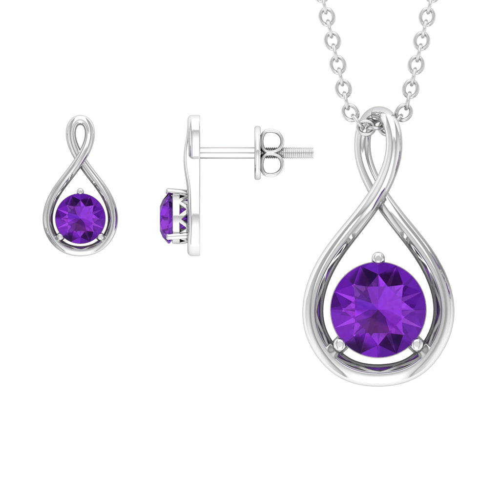1 CT Round Cut Solitaire Amethyst Gold Infinity Pendant Jewelry Set Amethyst - ( AAA ) - Quality - Rosec Jewels
