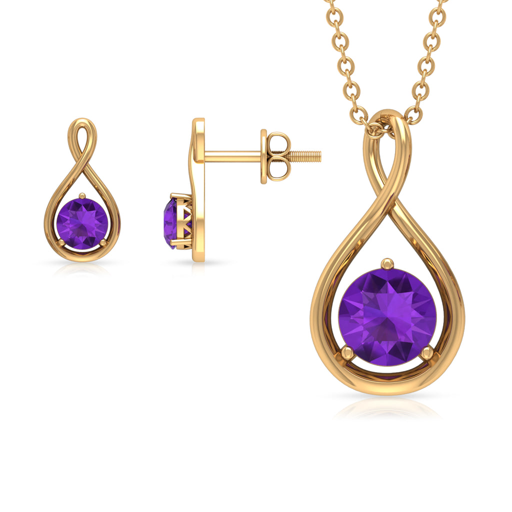 1 CT Round Cut Solitaire Amethyst Gold Infinity Pendant Jewelry Set Amethyst - ( AAA ) - Quality - Rosec Jewels
