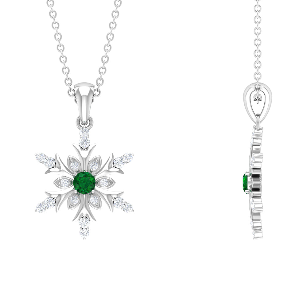 Emerald Snowflake Pendant Necklace with Diamond Emerald - ( AAA ) - Quality - Rosec Jewels