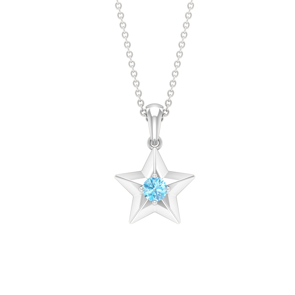0.25 CT Blue Aquamarine Gold Star Pendant in Prong Setting Aquamarine - ( AAA ) - Quality - Rosec Jewels