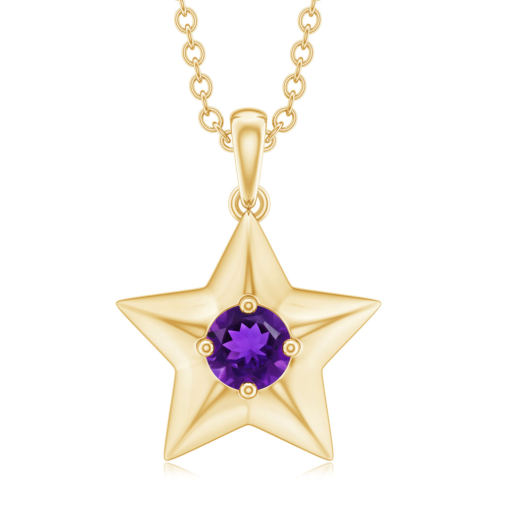 Natural Amethyst Star Pendant Necklace Amethyst - ( AAA ) - Quality - Rosec Jewels