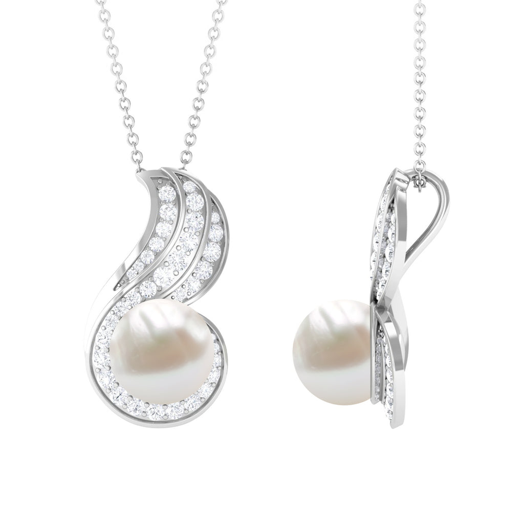 Contemporary Freshwater Pearl Pendant Necklace with Diamond Freshwater Pearl - ( AAA ) - Quality - Rosec Jewels