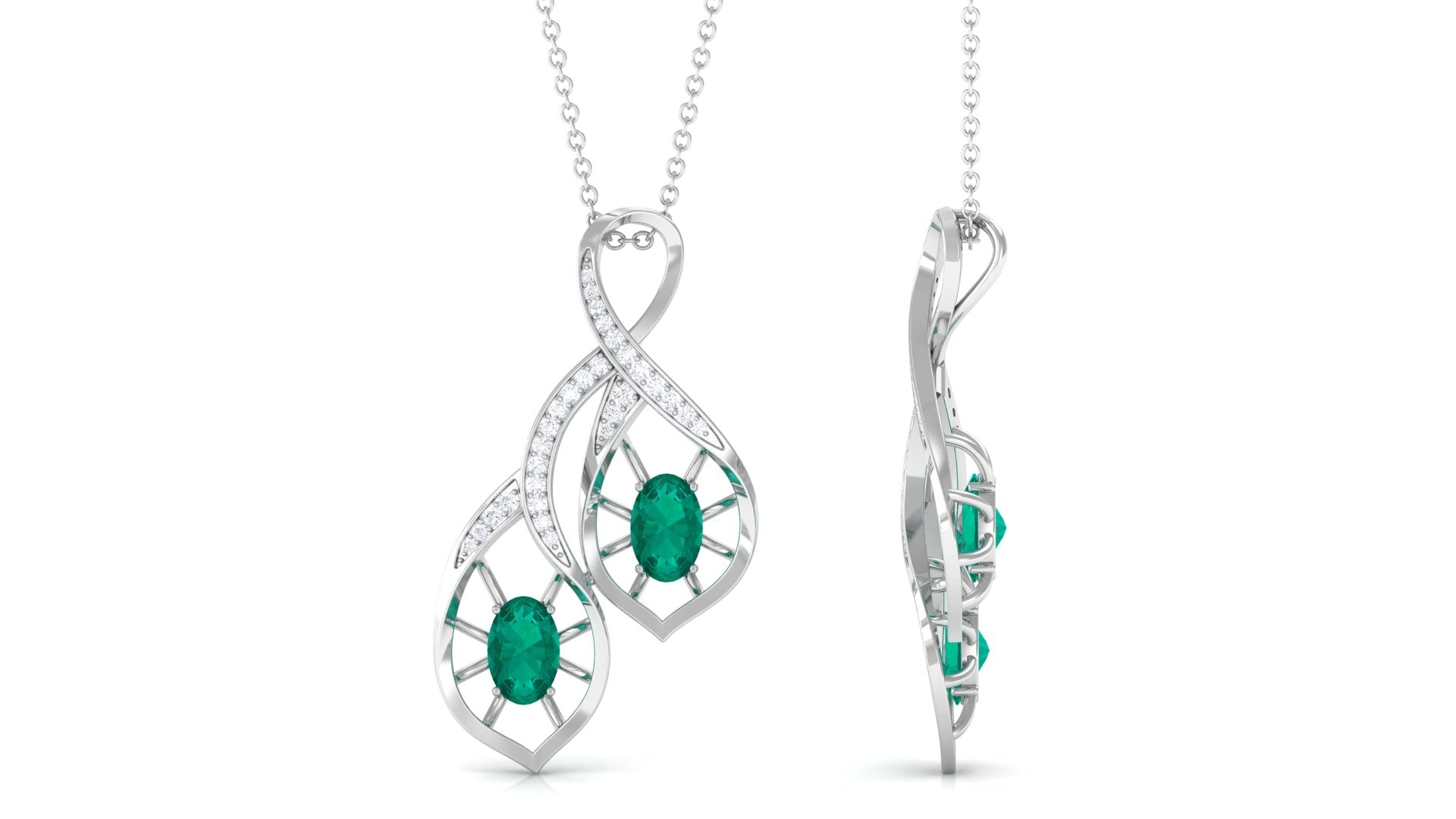1 CT Oval Cut Emerald Infinity Pendant with Diamond Stones Emerald - ( AAA ) - Quality - Rosec Jewels
