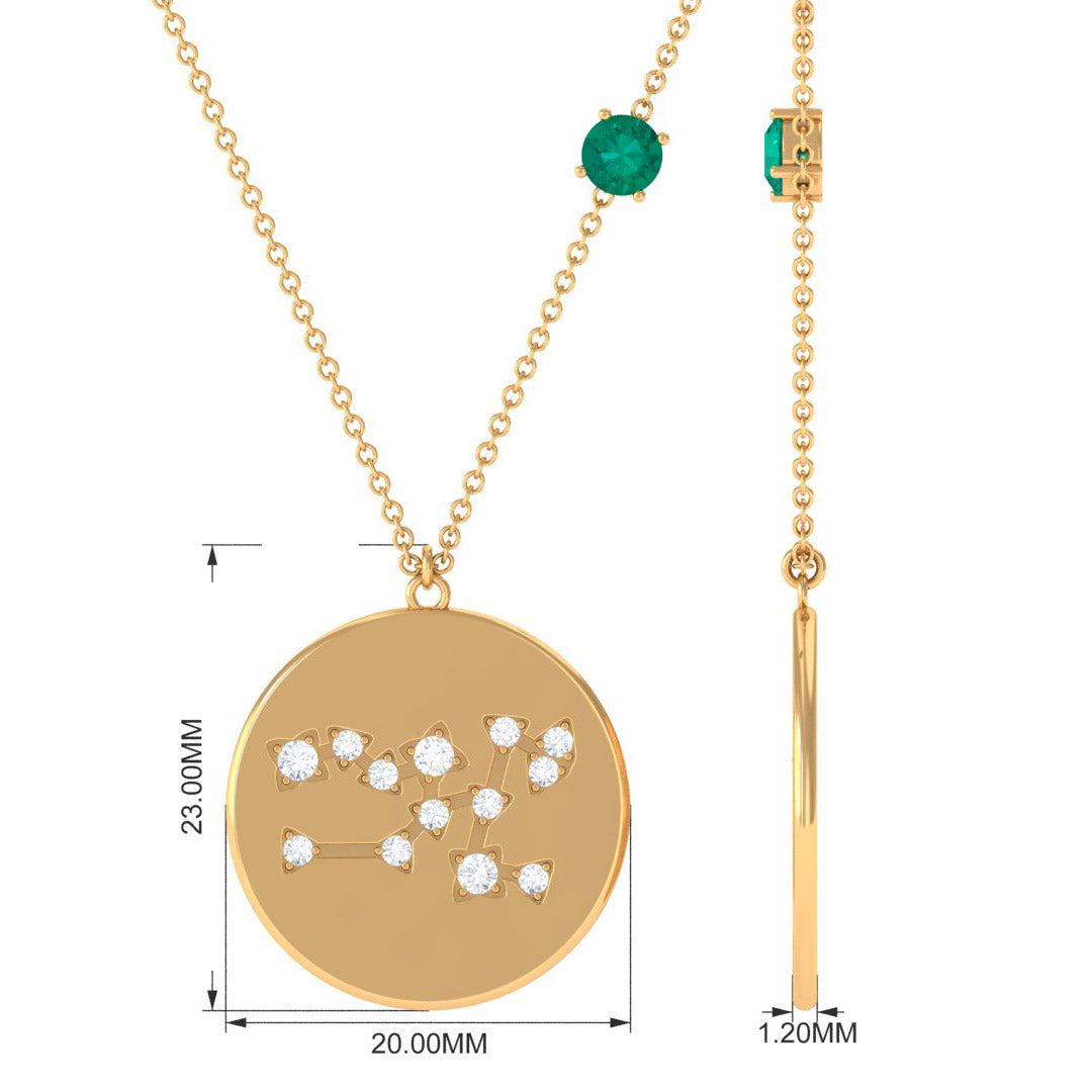Green Emerald Taurus Constellation Disc Pendant with Diamond Emerald - ( AAA ) - Quality - Rosec Jewels