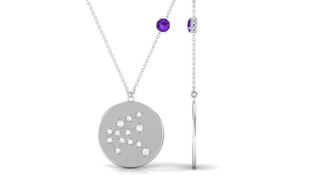 Amethyst Aquarius Constellation Disc Pendant with Moissanite Amethyst - ( AAA ) - Quality - Rosec Jewels