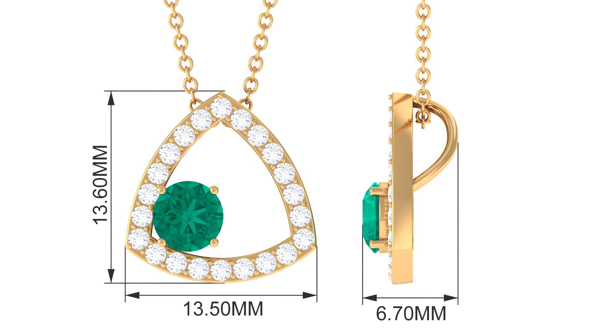 Green Emerald Geometric Pendant Necklace with Diamond Emerald - ( AAA ) - Quality - Rosec Jewels