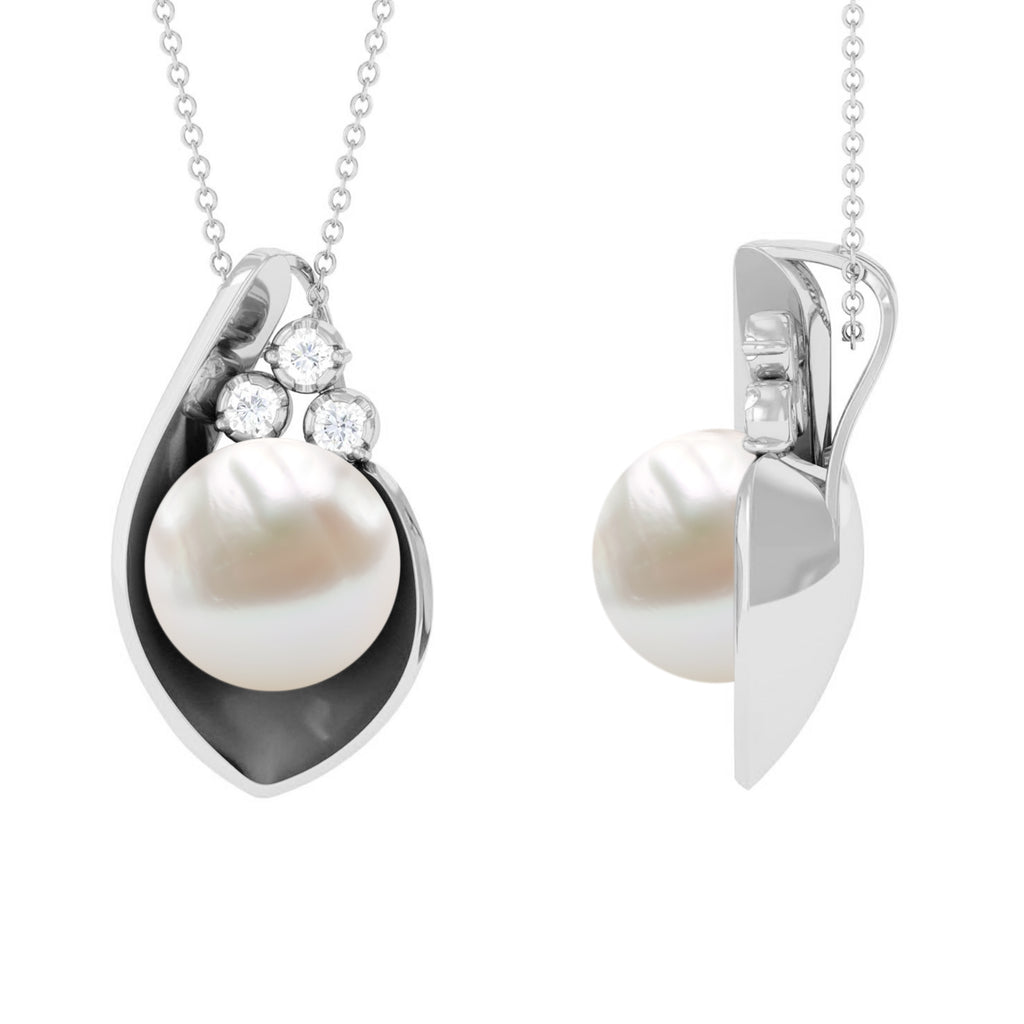 Real Freshwater Pearl Pendant Necklace with Diamond Freshwater Pearl - ( AAA ) - Quality - Rosec Jewels