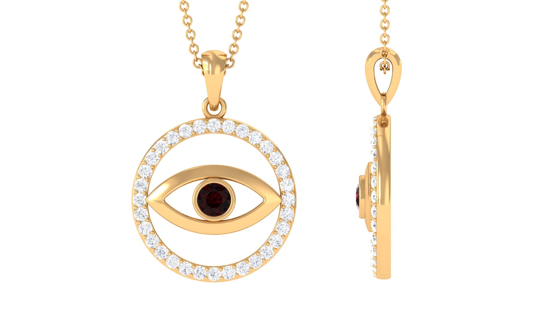 Diamond Eternity and Garnet Evil Eye Pendant Garnet - ( AAA ) - Quality - Rosec Jewels
