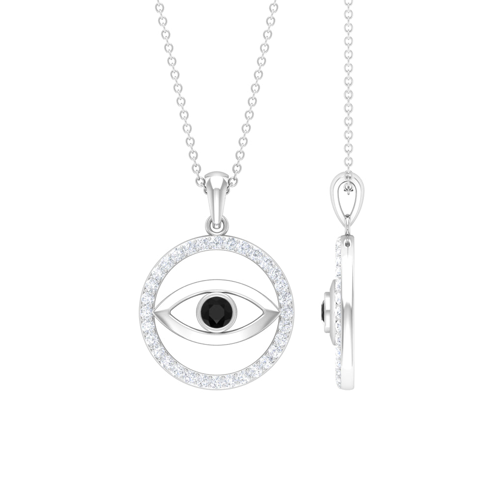 1 CT Black Onyx Evil Eye Pendant with Moissanite Eternity Circle Black Onyx - ( AAA ) - Quality - Rosec Jewels