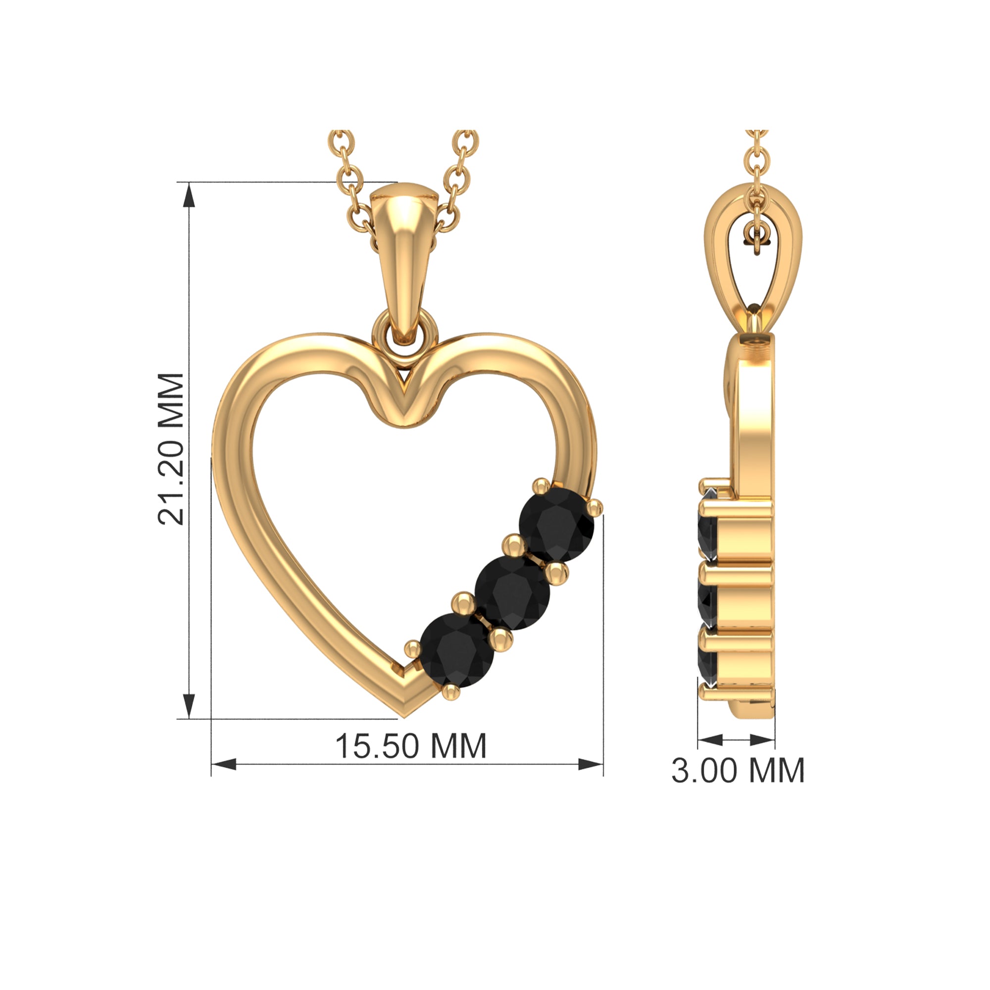 1/4 CT Simple Black Onyx and Gold Heart Pendant Black Onyx - ( AAA ) - Quality - Rosec Jewels