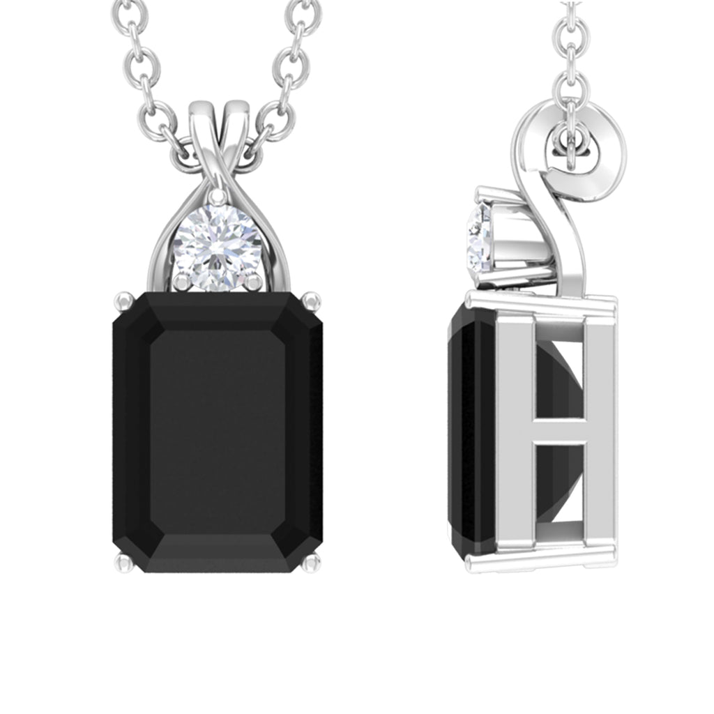 2 CT Simple Black Onyx Solitaire Pendant with Moissanite Black Onyx - ( AAA ) - Quality - Rosec Jewels