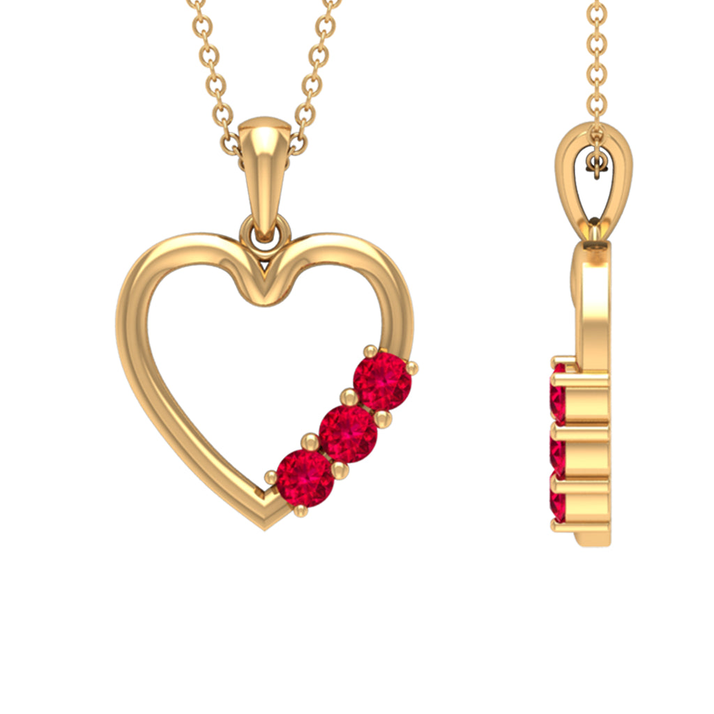 1/2 CT Simple Ruby and Gold Heart Pendant Ruby - ( AAA ) - Quality - Rosec Jewels