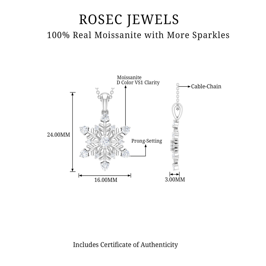 Classic Certified Moissanite Snowflake Pendant Moissanite - ( D-VS1 ) - Color and Clarity - Rosec Jewels